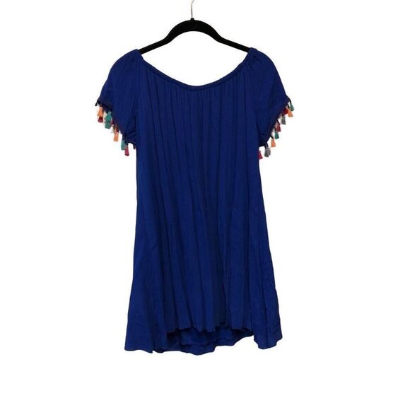 See You Monday Blue Tassel Blouse/Shirt Dress Size Medium (M) - Picture 2 of 4